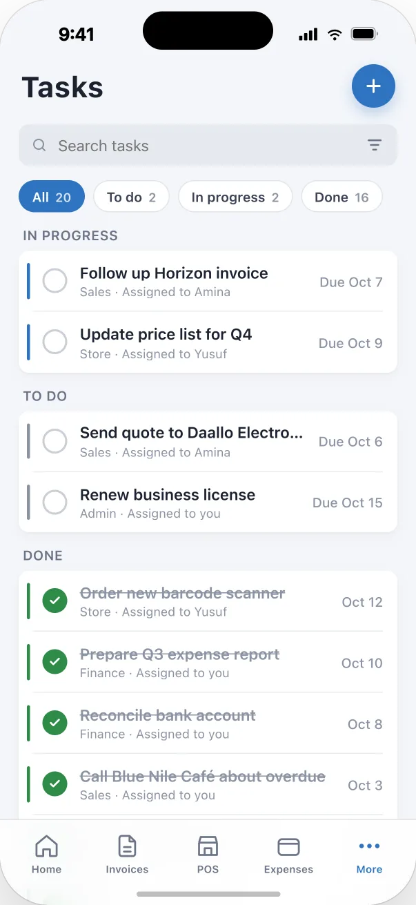 Tasks screen in the Djib Smart app